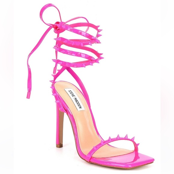 Steve Madden Uplift Lace Up Heel Sandal Barbie Pink Spike Womens Size 8 Like New - Picture 1 of 10